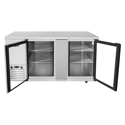 Atosa SBB69GGRAUS1 68" W Stainless Steel 2-Section Glass Door Back Bar Cooler - 115 Volts
