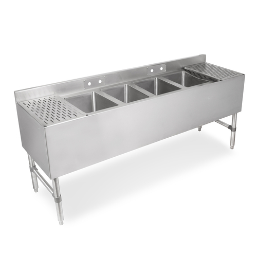 John Boos UBS4-1848 48"W x 18"D x 32.5"H Stainless Steel 4 Compartment 3"H Backsplash Slim-Line Underbar Sink Unit