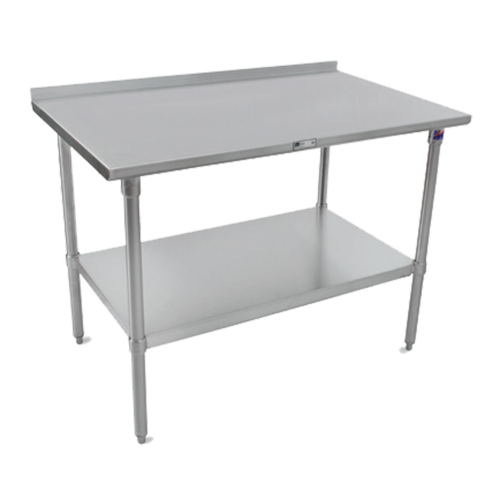 John Boos ST6R1.5-2484SSK 84" W x 37.25" D x 24" H Stainless Steel Top With 1.25" H Rear Up-Turn Adjustable Undershelf Work Table