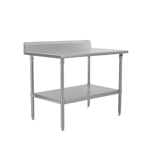 John Boos ST6R5-2484GSK 84" W x 70.75" D x 24" H Stainless Steel Top With 5" Backsplash Adjustable Undershelf Work Table