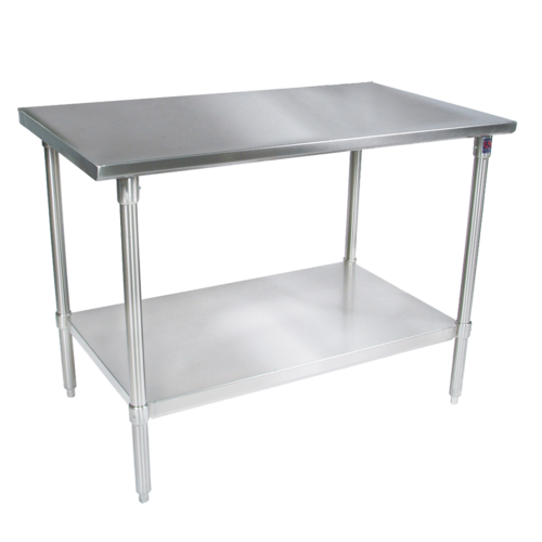 John Boos ST6-2484GSK 84" W x 35.75" D x 24" H Stainless Steel Flat Top Adjustable Undershelf Work Table