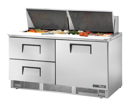True TFP-64-24M-D-2-HC 64.13" W Stainless Steel 1 Door with Locks and 2 Drawers Sandwich and Salad Unit - 115 Volts