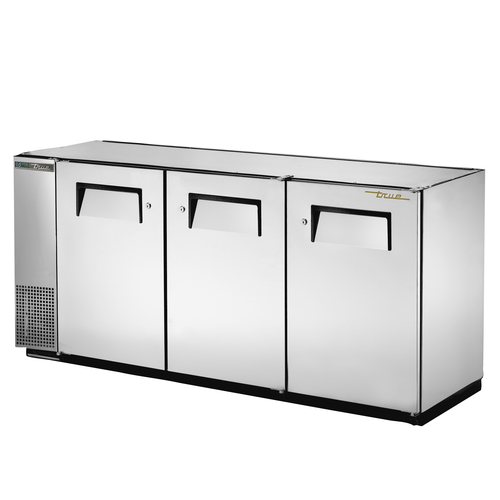 True TBB-24GAL-72-S-HC 71.88" W Stainless Steel Three-Section Solid Doors Back Bar Cooler - 115 Volts