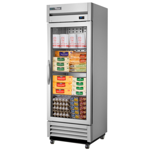True T-19G-HC~FGD01 1 Glass Door 3 PVC Coated Adjustable Wire Shelves LED Interior Lightning Reach-In Refrigerator - 115 Volts