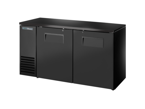 True TBB24-60-2S-Z1-BST-B-1 60.12" W Black Painted Steel Two-Section Solid Doors Back Bar Cooler - 115 Volts