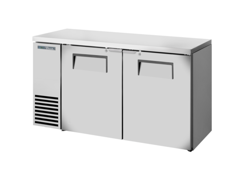 True TBB24-60-2S-Z1-SFT-S-1 61.13" W Stainless Steel Two-Section Solid Doors Back Bar Cooler - 115 Volts