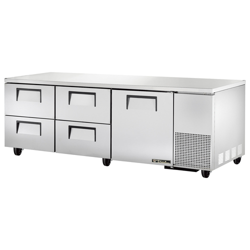 True TUC-93D-4-HC 29.75" H x 93.25" W x 32.25" D 1 Stainless Steel Door Aluminum Interior Deep Undercounter Refrigerator - 115 Volts 1-Ph