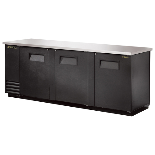 True TBB-4PT 90.38" W Stainless Steel Pass-thru Three-Section Solid Doors Back Bar Cooler - 115 Volts