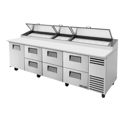 True TPP-AT-119D-6-HC 119.25" W Stainless Steel Cover Four Section Pizza Prep - 115 Volts