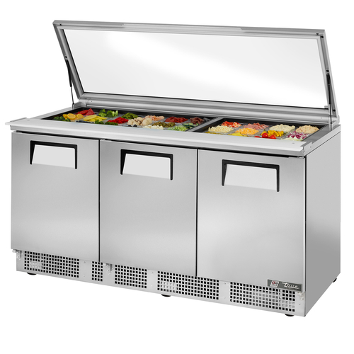 True TFP-72-30M-HC~FGLID 72.13" W Stainless Steel 3-Section with 3 Doors and 6 Shelves Sandwich and Salad Unit - 115 Volts