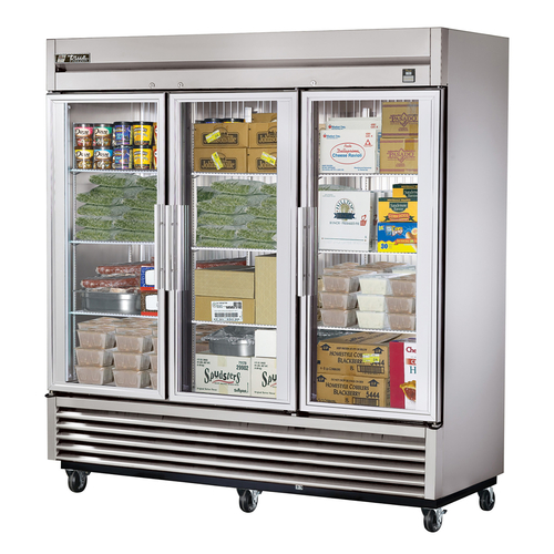 True TS-72FG-HC~FGD01 78.13" W Stainless Steel Glass Doors Reach-In Freezer - 115 Volts