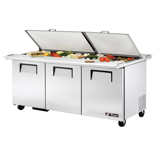 True TSSU-72-30M-B-DS-ST-HC 72.38"W 3 Door Dual Side Mega Top Sandwich/Salad Unit - 115 Volts