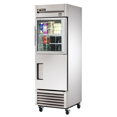 True TS-23-1-G-1-HC~FGD01 1 Glass 1 Stainless Steel Half Doors 3 Gray PVC Coated Adjustable Wire Shelves Interior Lightning Reach-In Refrigerator - 115 Volts