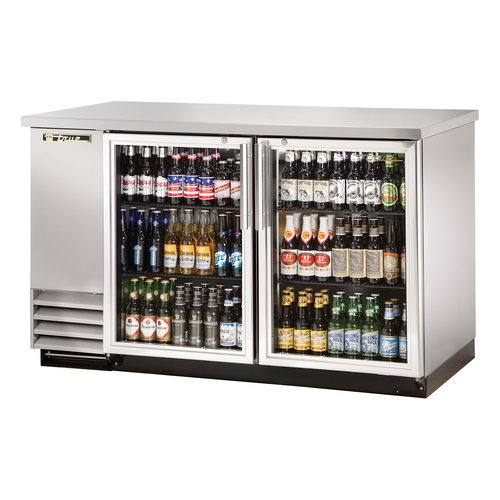 True TBB-2G-S-HC-LD 58.88" W Stainless Steel Two-Section Glass Doors Back Bar Cooler - 115 Volts
