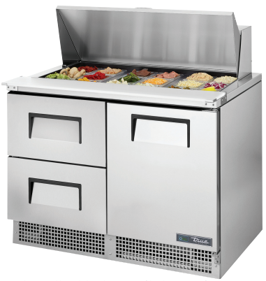 True TFP-48-18M-D-2-HC 48.13" W Stainless Steel Two-Section 1 Door with 2 Drawers Sandwich and Salad Unit - 115 Volts