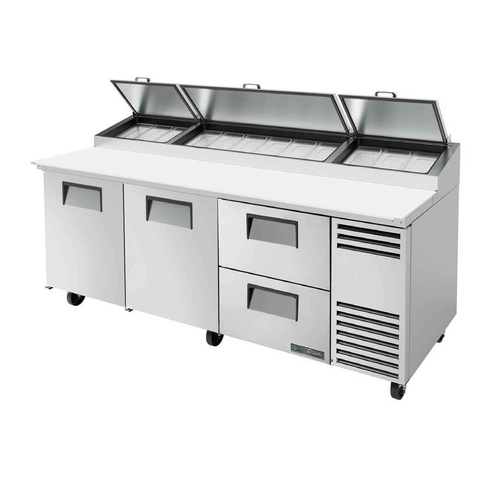 True TPP-AT-93D-2-HC 93.5" W Stainless Steel Cover Two Section Pizza Prep - 115 Volts