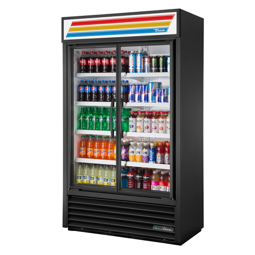 True TVM-48-HC~VM01 White Interior Powder Coated Exterior 2 Glass Hinged Doors Visual Refrigerated Merchandiser - 115 Volts