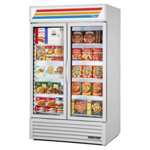 True GDM-43F-HC~TSL01 47.13" W White Interior with Stainless Steel Floor Two-Section Freezer Merchandiser - 115 Volts