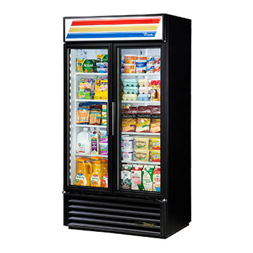 True GDM-35-HC~TSL01 White Interior Powder Coated Exterior 2 Low-E Thermal Glass Hinged Doors Refrigerated Merchandiser - 115 Volts