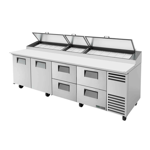True TPP-AT-119D-4-HC 119.25" W Stainless Steel Cover Four Section Pizza Prep - 115 Volts