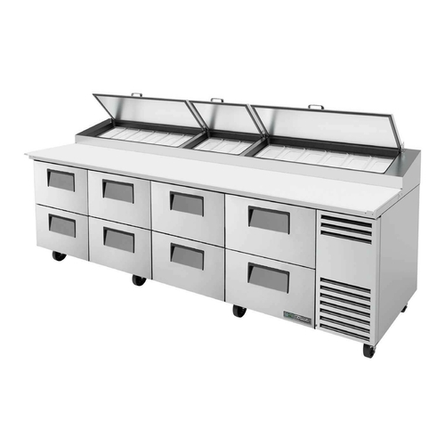 True TPP-AT-119D-8-HC 119.25" W Stainless Steel Cover Four Section Pizza Prep - 115 Volts