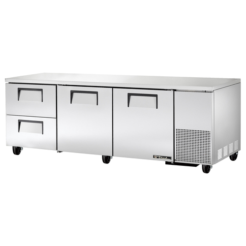 True TUC-93D-2-HC 29.75" H x 93.25" W x 32.25" D 2 Stainless Steel Doors Aluminum Interior Deep Undercounter Refrigerator - 115 Volts 1-Ph