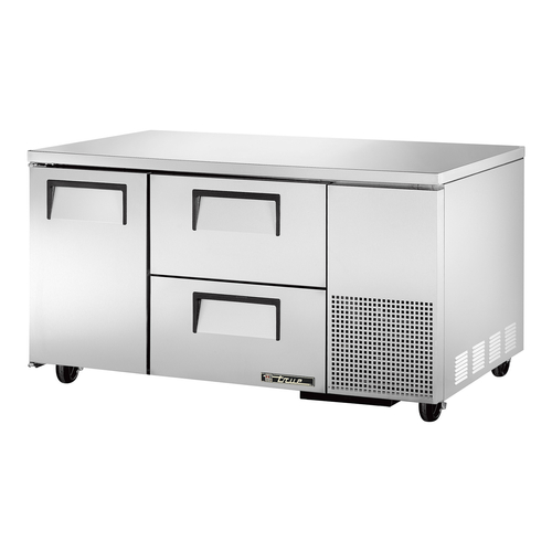 True TUC-60-32D-2-HC 29.75" H x 60.25" W x 32.25" D 1 Stainless Steel Door Aluminum Interior Deep Undercounter Refrigerator - 115 Volts 1-Ph