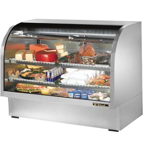 True TCGG-60-S-HC-LD 60.25" W Stainless Steel Curved Glass Deli Case - 115 Volts