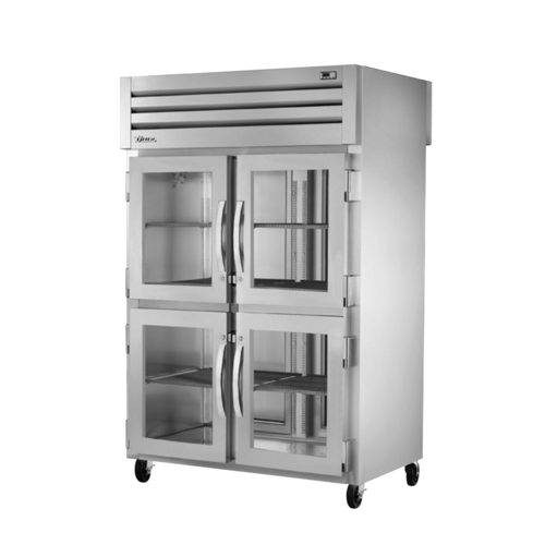 True STA2RPT-4HG-2S-HC 4 Glass Half Doors Front 2 Stainless Steel Doors Rear LED Interior Lights Pass-Thru SPEC SERIES Refrigerator - 115 Volts