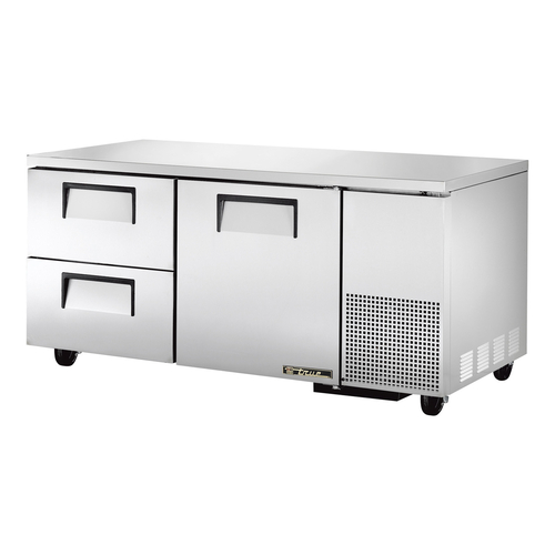 True TUC-67D-2-HC 29.75" H x 67.25" W x 32.25" D 1 Stainless Steel Door Aluminum Interior Deep Undercounter Refrigerator - 115 Volts 1-Ph