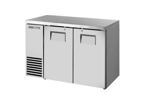 True TBB24-48-2S-Z1-SFT-S-1 48.12" W Stainless Steel Two-Section Solid Doors Back Bar Cooler - 115 Volts