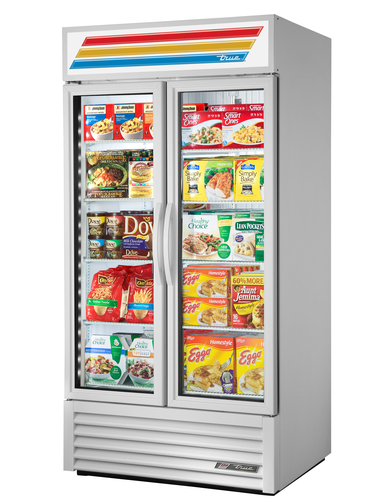True GDM-35F-HC~TSL01 39.5" W White Interior with Stainless Steel Floor Two-Section Freezer Merchandiser - 115 Volts