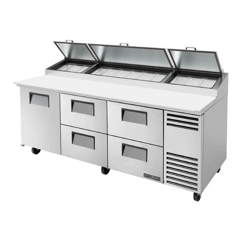 True TPP-AT-93D-4-HC 93.5" W Stainless Steel Cover Three Section Pizza Prep - 115 Volts