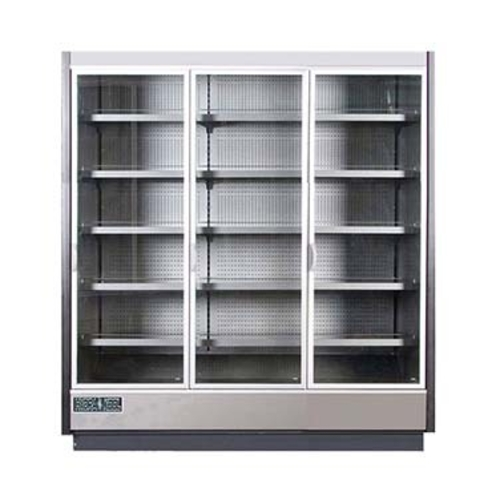 MVP Group KGV-MD-3-R 75.3"W x 31"D x 77.75"H Gray and Silver 3 Section Hydra-Kool High Volume Refrigerated Merchandiser