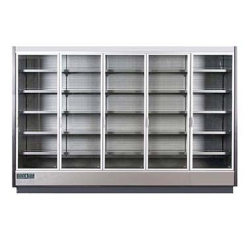 MVP Group KGV-MR-5-R 123.1"W x 31.5"D x 77.75"H Gray and Silver 5 Section Hydra-Kool High Volume Refrigerated Merchandiser