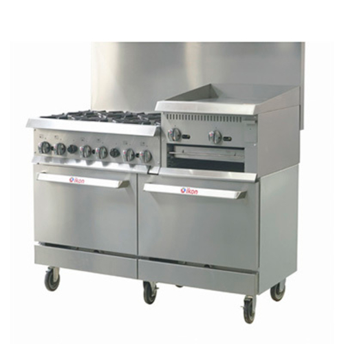 MVP Group IR-6B-24RG-60 60" 6 Open Burners with 1 Broiler and 2 Ovens IKON Range - 180,000 BTU