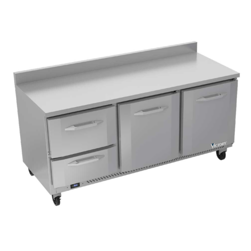 Victory VWRD72HC-2 72" W 2 Doors Stainless Steel Exterior Worktop Refrigerated Counter - 115 Volts