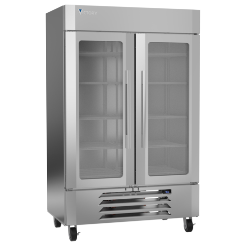 Victory LSR49HC-1-IQ 51.94" W Stainless Steel Exterior Two-Section UltaSpec Series Merchandiser Refrigerator - 115 Volts