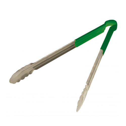 Omcan USA 80549 16" Stainless Steel with Green Plastic Coated Handle Utility Tongs
