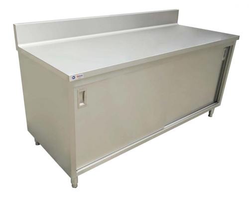 Omcan USA 45283 72" W x 30" D 430 Stainless Steel 16 Gauge Cabinet Base with Sliding Doors Work Table
