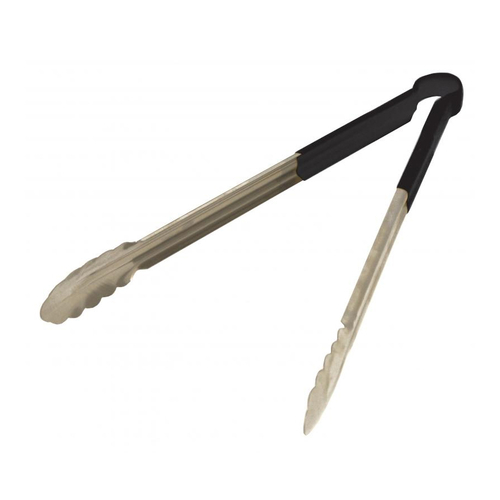 Omcan USA 80550 16" Stainless Steel with Black Plastic Coated Handle Utility Tongs