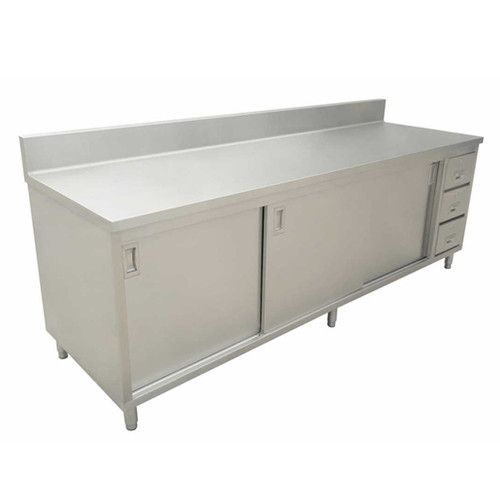Omcan USA 43485 72" W x 24" D x 36" H Stainless Steel 16 Gauge Enclosed Cabinet Base with Sliding Door Work Table