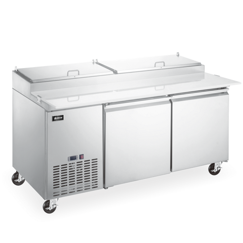 Omcan USA 50043 71" W Stainless Steel 2 Doors Refrigerated Pizza Prep Table -110 Volts 0.2 HP
