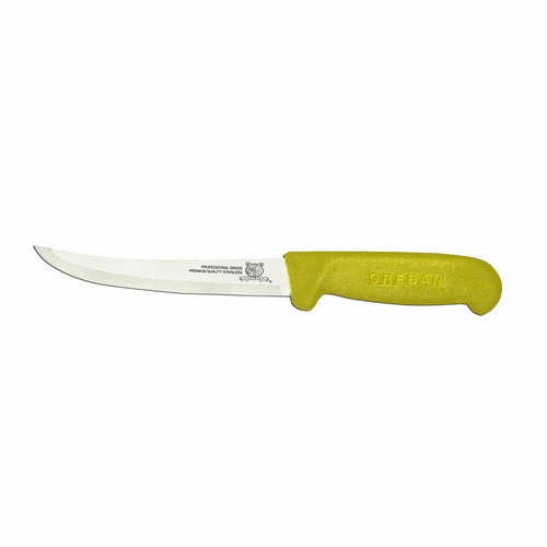 Omcan USA 11793 6" Stainless Steel Yellow Handle Curved Boning Knife