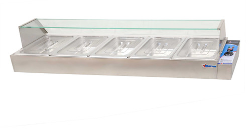 Omcan USA 43055 56.5"W x 13.78"D x 12.4"H Stainless Steel Countertop Bain Marie - 110 Volts 1-Ph