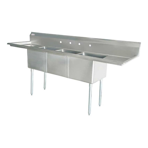Omcan USA 25261 Stainless Steel 8" Center Faucet Holes Left and Right Drain Board Pot Sink