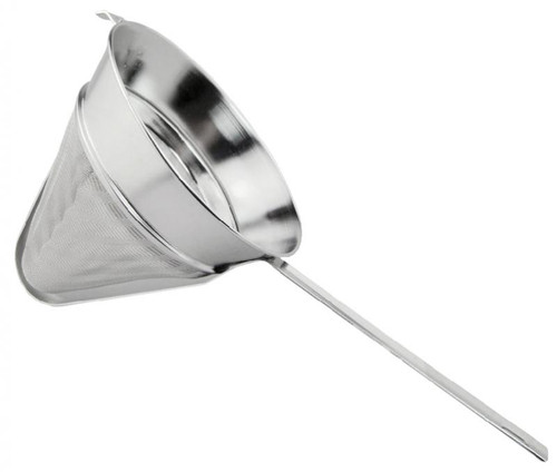 Omcan USA 80122 10" Dia. Stainless Steel Bouillon Strainer with Reinforced Flat Handle