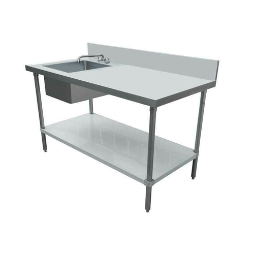 Omcan USA 43239 72"W x 30"D Stainless Steel 6"H Backsplash Work Table With Prep Sink