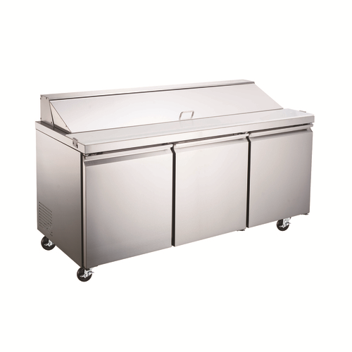 Omcan USA 50048 70" W Stainless Steel 3 Doors Refrigerated Prep Table -110 Volts 0.75 HP