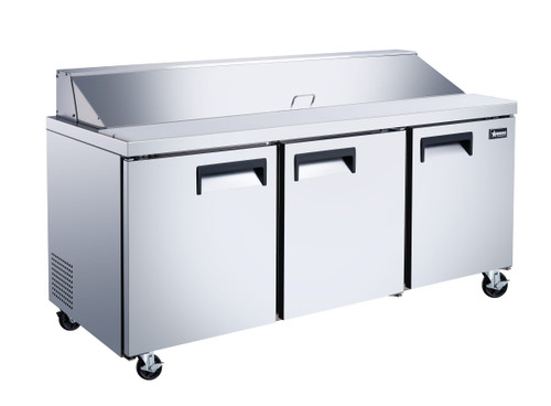 Omcan USA 50048 70" W Stainless Steel 3 Doors Refrigerated Prep Table -110 Volts 0.75 HP